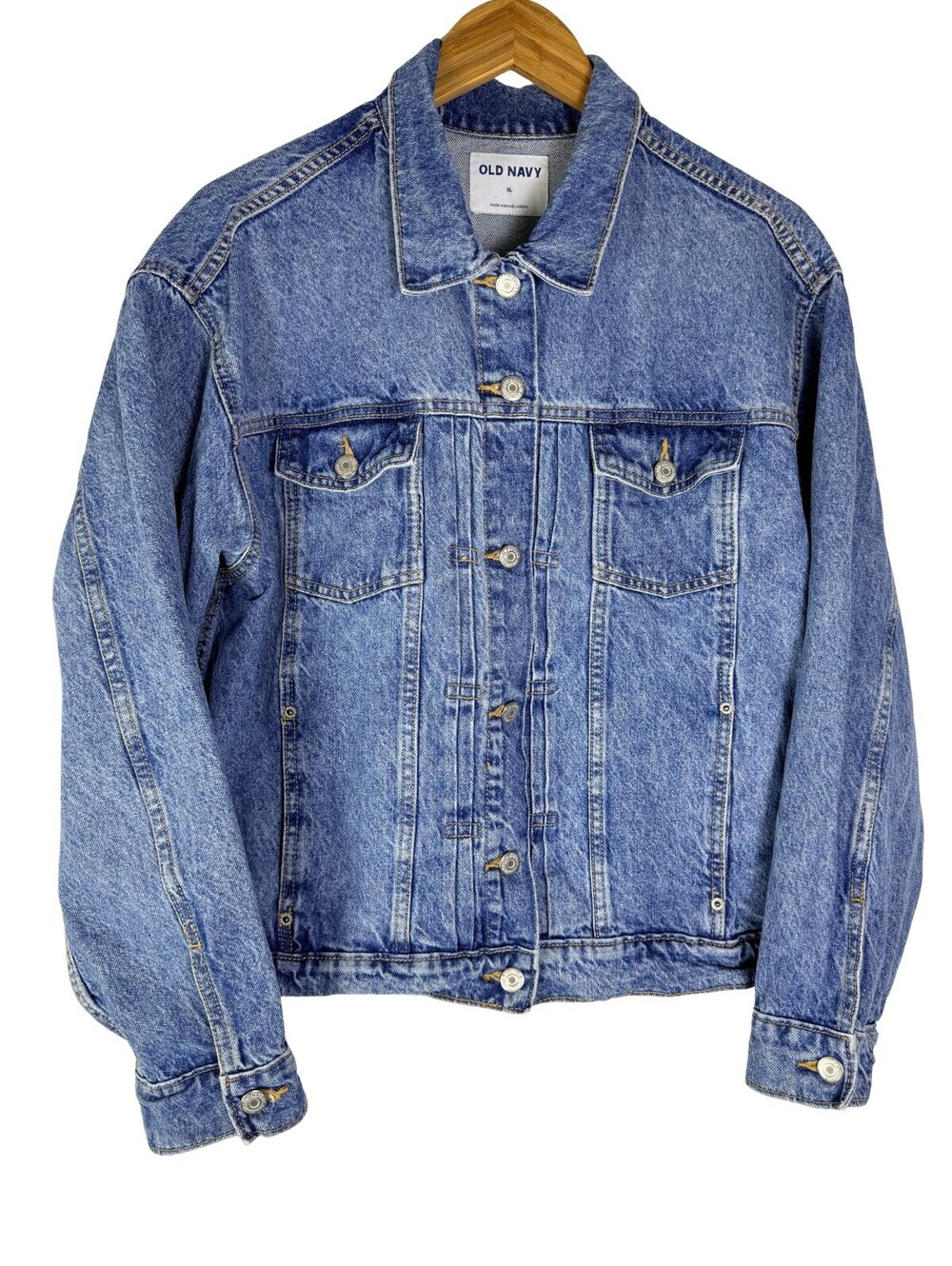 Old Navy Relaxed Birdie Denim Trucker Jacket Oversized XL Blue Cotton